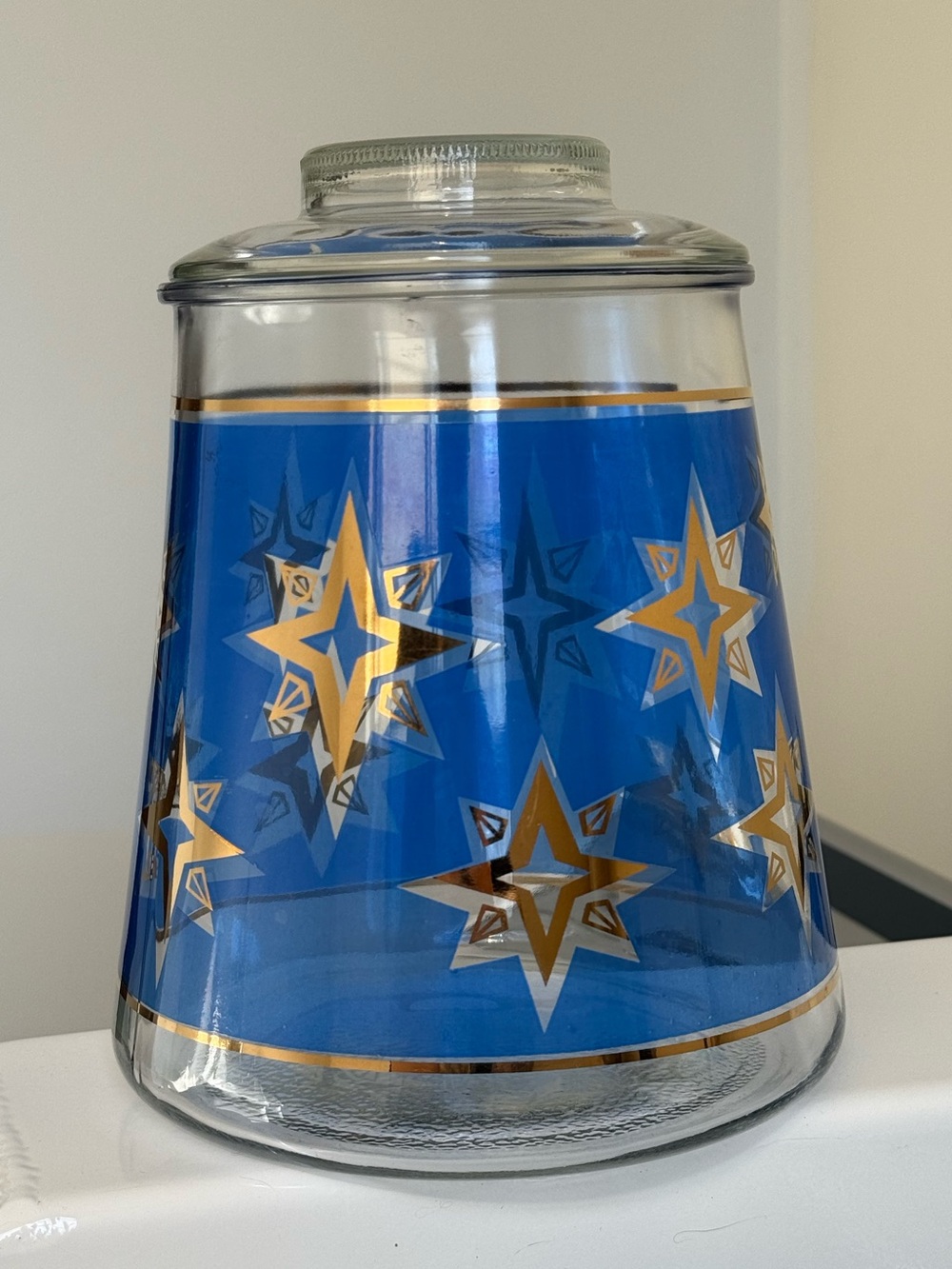 Vintage Space Age Atomic Blue Gold Starburst Star Cookie Jar by Bartlett Collins